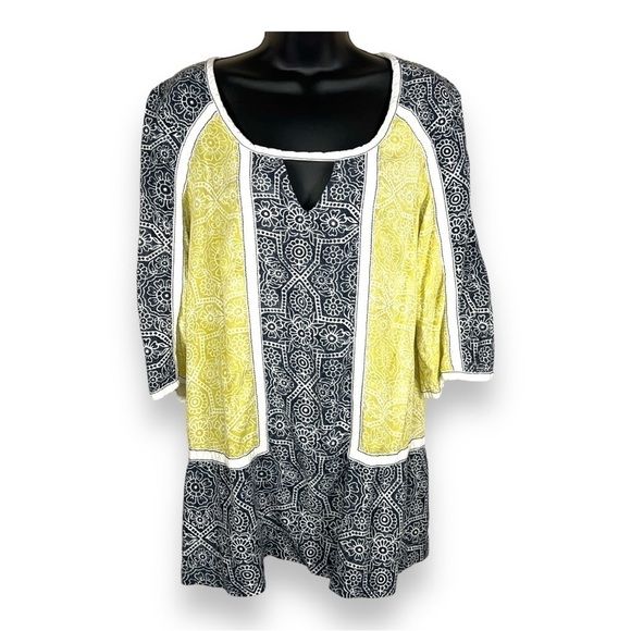 SMALL ANTHROPOLOGIE LILKA TUNIC TOP BOHO GEOMETRIC PRINT KEYHOLE NECKLINE - Picture 1 of 11